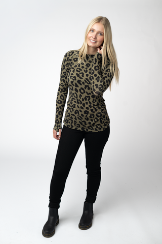 IN STOCK Blair Long Sleeve Top - Olive Animal Print