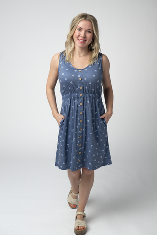 IN STOCK Beverly Button Dress - Nautical Navy