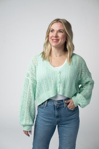 IN STOCK Callie Cropped Cardigan - Mint
