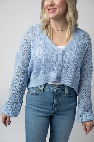 IN STOCK Callie Cropped Cardigan - Sky Blue