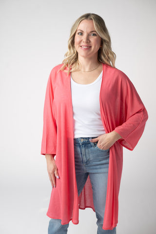 IN STOCK Ellie Cover-Up Kimono - Sunkissed Coral