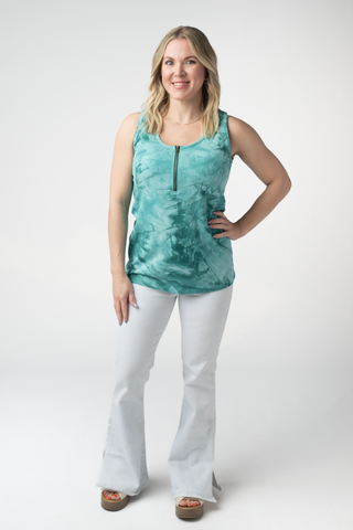 IN STOCK Mila Zipper Tank - Teal Tie Dye