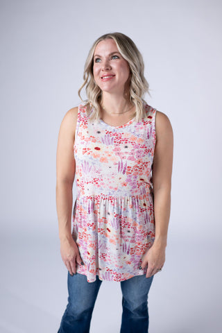 IN STOCK Renee Ruffle Tank Top - Coral Sunset Floral