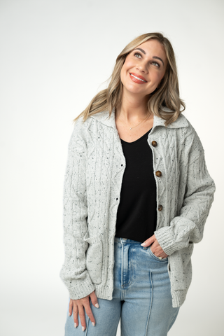 IN STOCK Confetti Dot Cable Cardigan Jacket - Grey