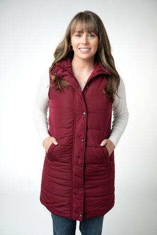 IN STOCK Harlow Long Vest - Burgundy