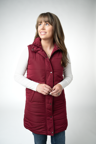 IN STOCK Harlow Long Vest - Burgundy