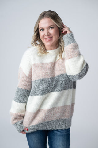 IN STOCK Cozy Block Sweater - Pink and Grey