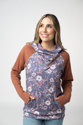 IN STOCK Classic Zoey ZipCowl Sweatshirt - Blushwood Floral and Terra Cotta