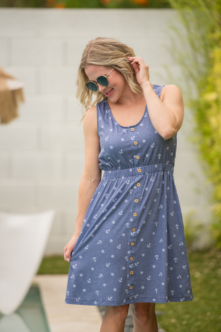 IN STOCK Beverly Button Dress - Nautical Navy