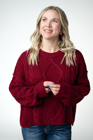 IN STOCK Cable Knit Sweater - Cranberry
