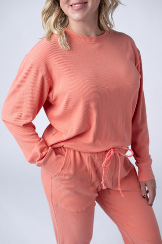 IN STOCK Corrine Ribbed Pullover Top - Coral