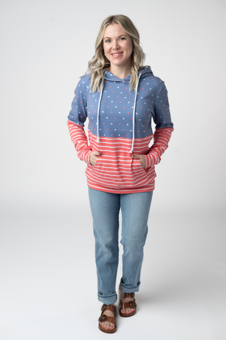 IN STOCK Hailey Pullover Hoodie - Faded Navy Freedom Stars and Stripes