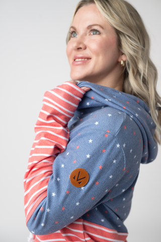 IN STOCK Hailey Pullover Hoodie - Faded Navy Freedom Stars and Stripes