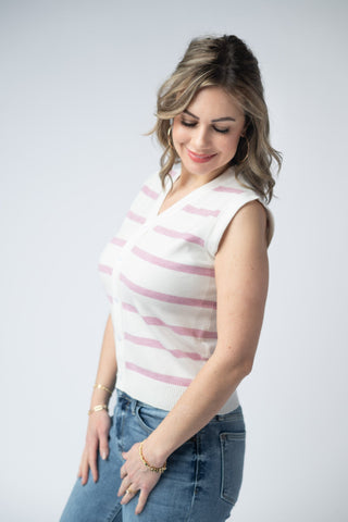 IN STOCK Lucy Striped Button Tank - Pink