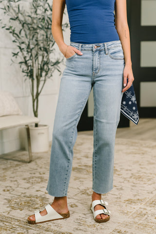 Judy Blue Dawn Mid Rise Ankle Straight w Bandana Loop