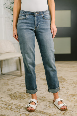 Judy Blue Doris Mid Rise Boyfriend with Adjustable Back Tab + Hollywood WB