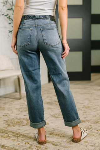 Judy Blue Doris Mid Rise Boyfriend with Adjustable Back Tab + Hollywood WB