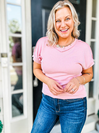 Meet Me There Textured V-Neck Short Sleeve Top