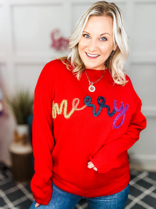 More The Merrier Red Pop Up Lurex Sweater