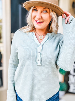 Take It Up A Notch Long Sleeve Waffle Knit Henley Top