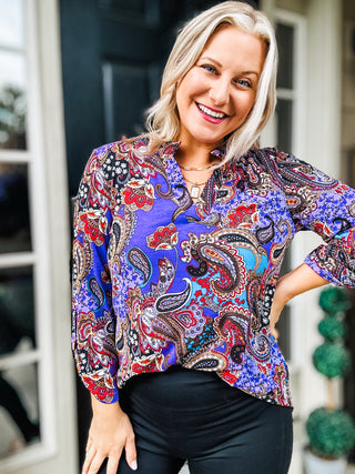 Lizzy Top in Purple and Blue Paisley