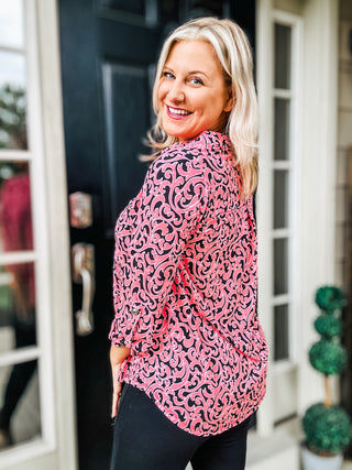 Lizzy Top in Black and Hot Pink Small Paisley II