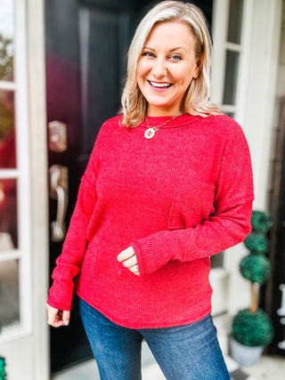 Casual Tuesday Ribbed Knit Sweater in Dark Red