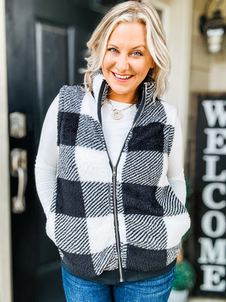 Together Again Pocketed Plaid Zip Up Vest