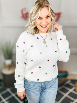 Heart Sequin Long Sleeve Sweater