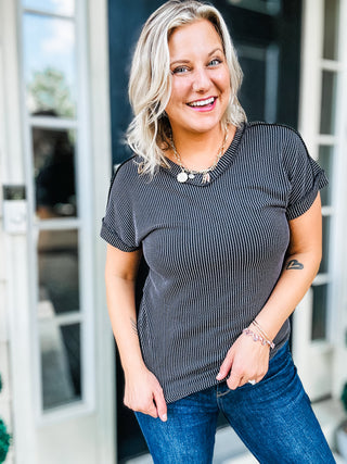 Meet Me There Textured V-Neck Short Sleeve Top