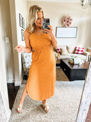 IN STOCK Reagan Ribbed Midi Dress - Pumpkin Floral