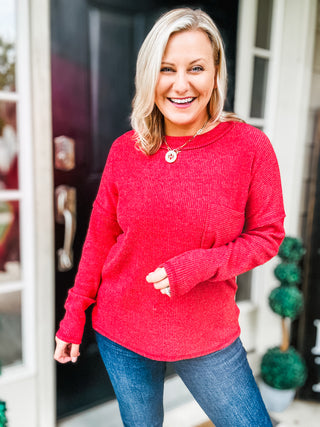 Casual Tuesday Ribbed Knit Sweater in Dark Red