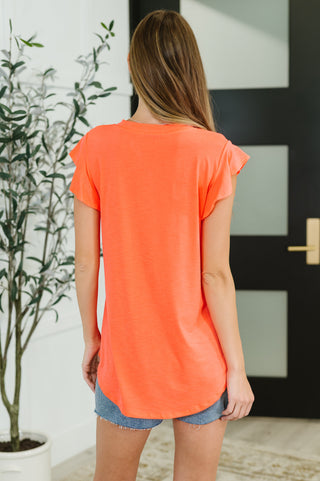 Flirtini Flutter Sleeve Top in Neon Coral