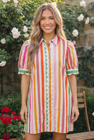 colorful striped mini dress Apricot Colorful Stripe Khai Mini Dress M