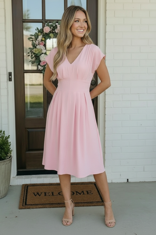 Pretty in Pink Flutter Sleeve Midi Dress