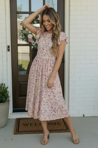 Flutter Into Spring Floral Midi Dress