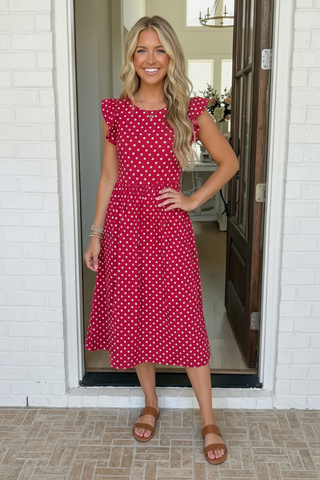Sweet Days Red Polka Dot Midi Dress