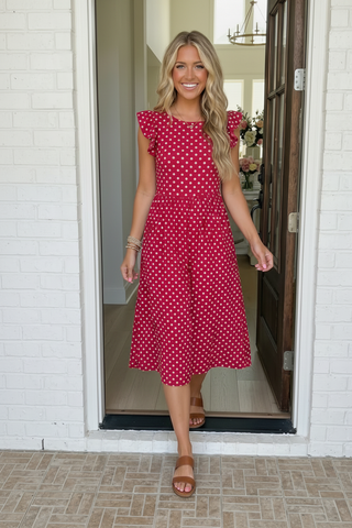 Sweet Days Red Polka Dot Midi Dress