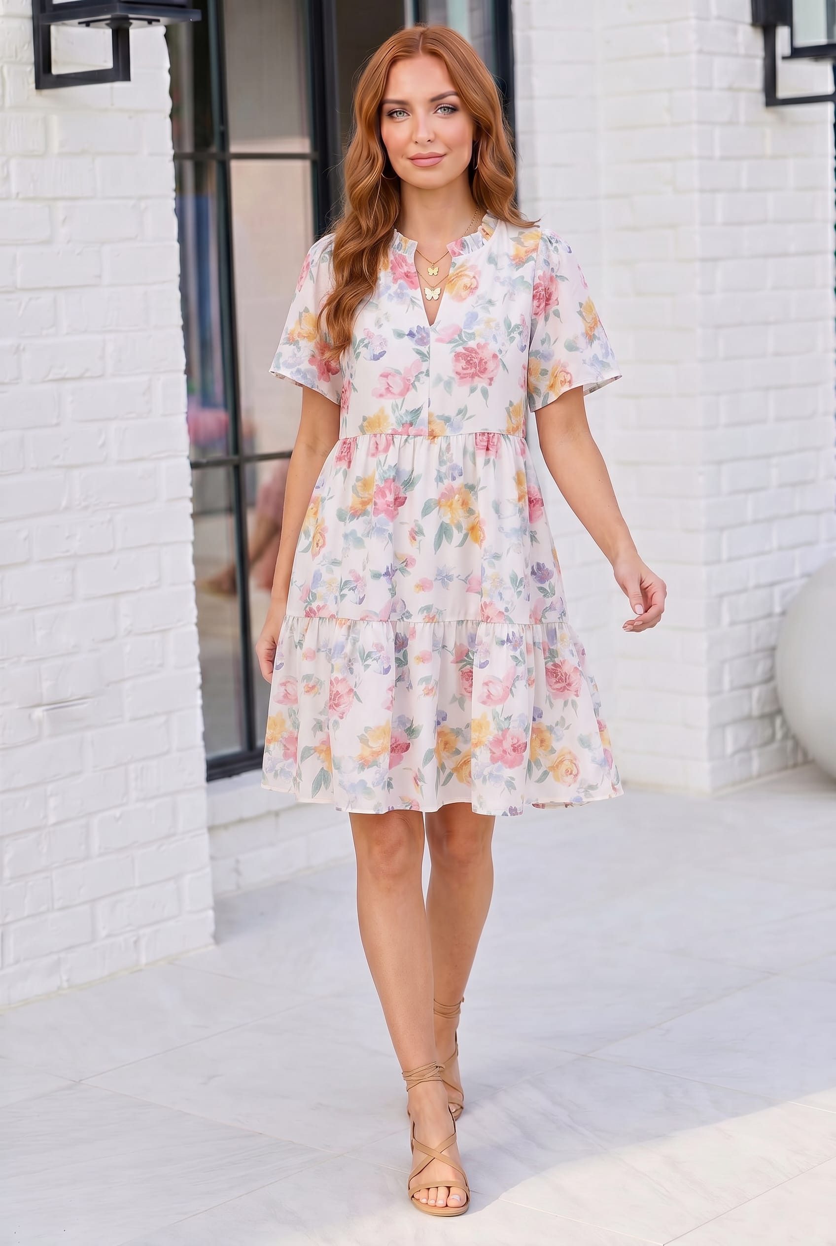 Blooming Beautifully Floral Tiered Mini Dress S