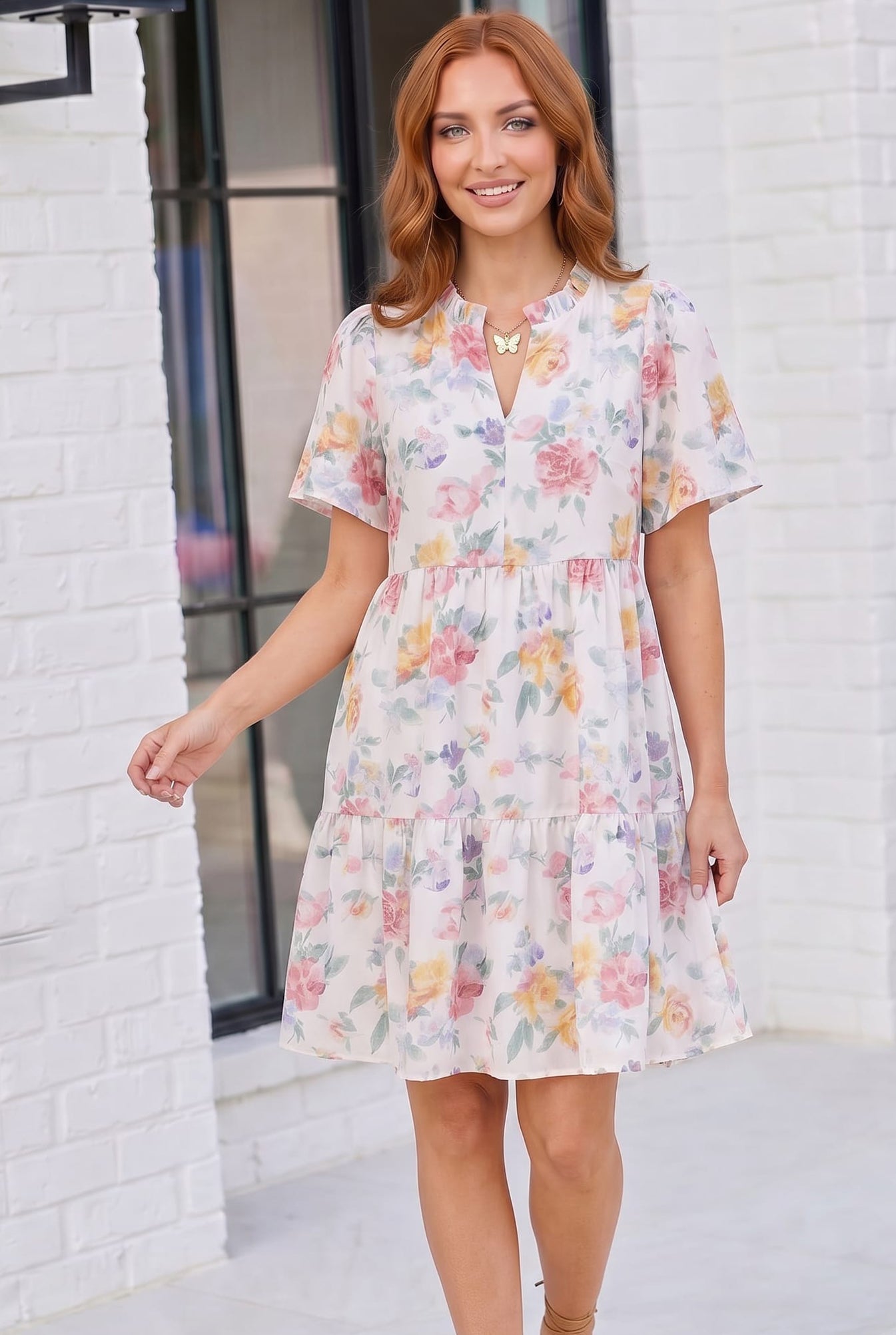 Blooming Beautifully Floral Tiered Mini Dress L