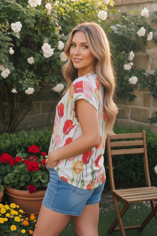 Tulip Garden Floral Print Top