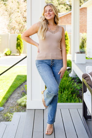 I Can Love You Better Lace Tank in Taupe II