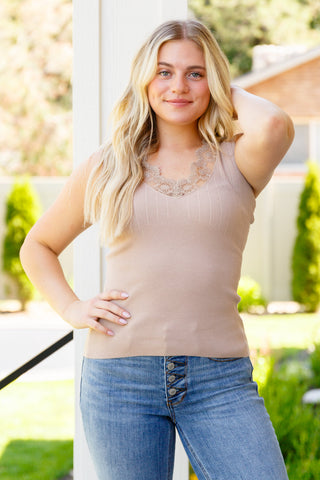 I Can Love You Better Lace Tank in Taupe II