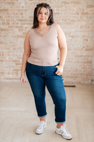 I Can Love You Better Lace Tank in Taupe II