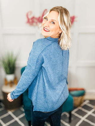 Basically Freezing Brushed Hacci Top in Dusty Blue