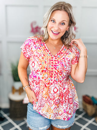 A Matter of Time Flutter Sleeve Top in Multi II