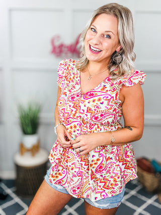 Lucy Eyelets Top in Ivory Multi