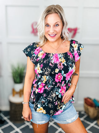 Constantly Cute Floral Top in Black Multi