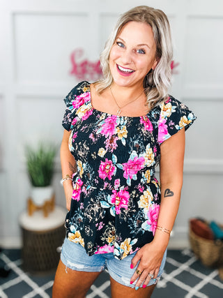 Constantly Cute Floral Top in Black Multi