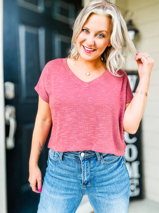 Classic Comfort V-Neck Top in Winter Rose